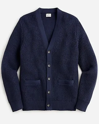 J. CREW Men's Heritage Cotton Shaker Stitch Cardigan Sweater Navy Blue - NWT • $129.99