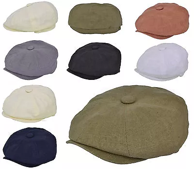 £12.99 • Buy Adults 8 Panel Linen Summer Bakerboy Newsboy Style Flat Cap