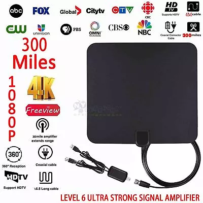 Long Range HDTV Indoor Flat Antenna Amplified VHF UHF Digital TV HD 300 Mile HD • £12.80