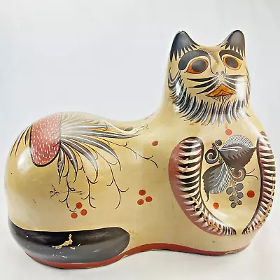 Vintage Tonala Artisan Cat Folk Art Burnished Pottery Ceramic Mexican Very Large • $429