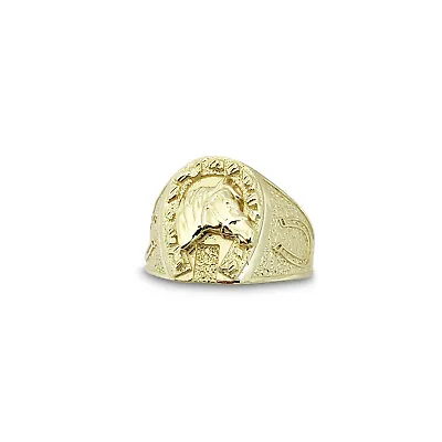 Solid 14K Yellow Gold Large Nugget Mens Horseshoe Ring Size 5 - 15 • $469