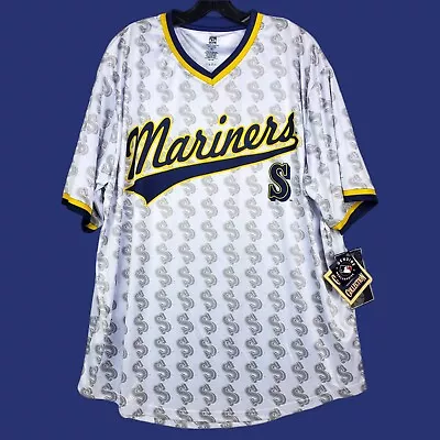 SEATTLE MARINERS Jersey Mens 2XL White Retro S Logo All Over Print COOPERSTOWN • $34.97