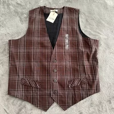 NWT Vintage Anchor Blue Brown Plaid Vest Men's XL Extra Large Deadstock 90's Y2K • $29.78