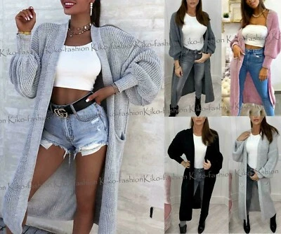£17.90 • Buy Women Chunky Knitted Oversized Cardigan Ladies Balloon Sleeve Long Maxi Cardigan
