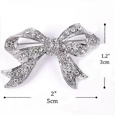 #P117B 2  Crystal Ribbon Bow Knot Scarf Brooch Bridal Wedding Party Quality Gift • $4.29