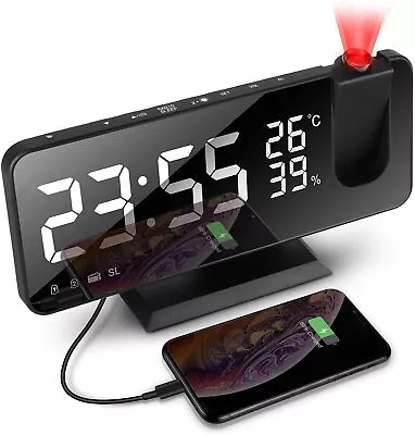 Projection Alarm Clock For Bedroom Digital Clock With 180° Rotatable Projector • $31.76