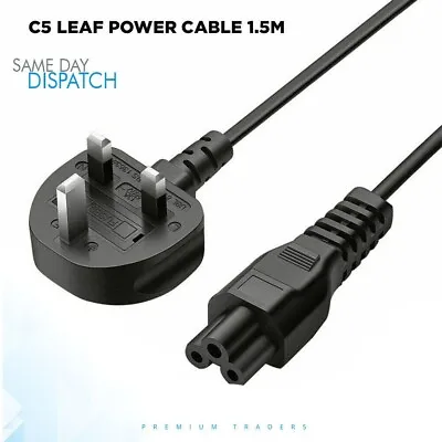 PC Laptop TV. C5 Power Cable Kettle Lead 3 Pin UK Plug Clover 3 Pin 1 Metre • £1.25