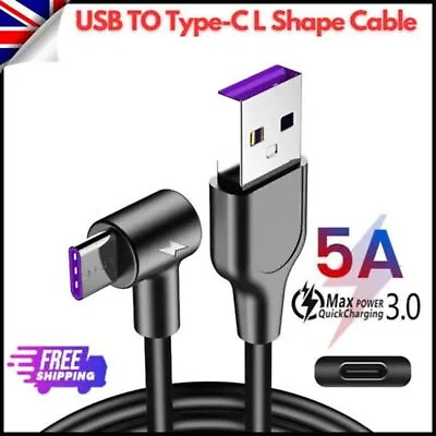 USB To USB-C Fast Charger 5A Elbow Cable Type-C Data Sync Long Lead For Samsung • £0.99