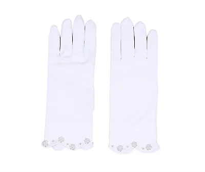 £6.99 • Buy Satin Girl's Short Fingered Communion/Pageant Glove,Wrist Length With Pearls