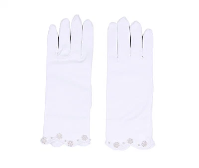 £6.99 • Buy Satin Girl's Short Fingered Communion/Pageant Glove,Wrist Length With Pearls