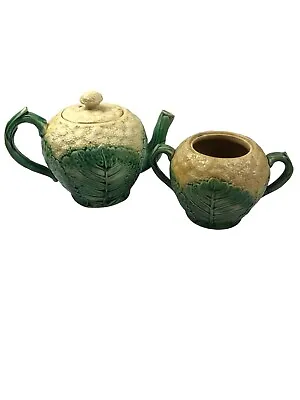 Antique ETRUSCAN Majolica GRIFFIN SMITH & HILL  Cauliflower Teapot & Sugar Dish • $85
