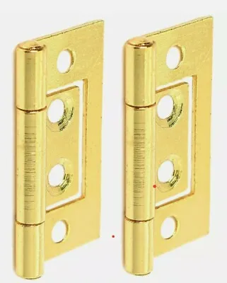 Set Of 2 X Flush Door Hinges 40MM 1.5  Electro Brass Wardrobe Cupboard  • £1.70