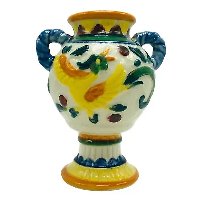 Moriyama Japanese Vase Hand Painted Bird Flower Ceramic Pottery Double Handle 6” • $33.31