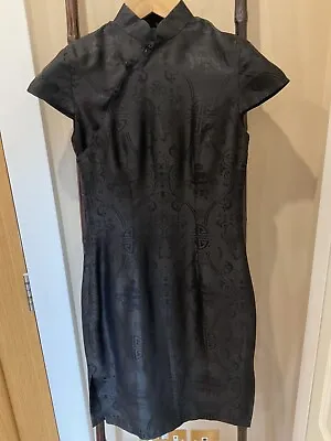 Shanghai Tang Style Silk Black Qipao Dress Mandarin Collar Size UK 6 • £25