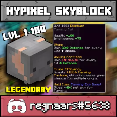 Hypixel Skyblock | Legendary Elephant Pet | Fast And Safe Delivery | LVL 1-100 • $9.99