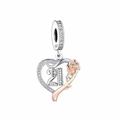 $29.99 • Buy S925 Silver & Rose Gold Sparkling 21st Birthday & Rose Charm By YOUnique Designs