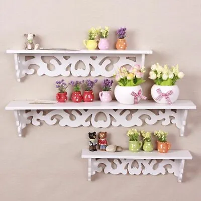 £9.45 • Buy 3 Pcs White Wooden Wall Mounted Shelf Display Chic Floating Storage Shelves Unit