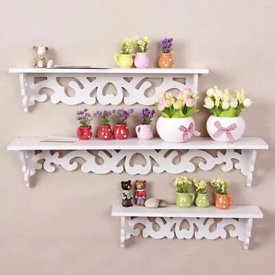 £9.45 • Buy 3 Pcs White Wooden Wall Mounted Shelf Display Chic Floating Storage Shelves Unit