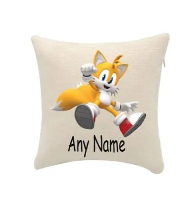 Sonic Hedgehog Tails Cushion Cover Personalise Any Name (cover Only) 20cmx20cm • £5.99