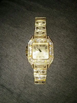 Gold Plated Mens Bling Watch • $25
