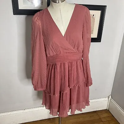 Zara Pink Dotted Mesh Tiered Mini Dress Bloggers Favorite Womens Size Large • $20