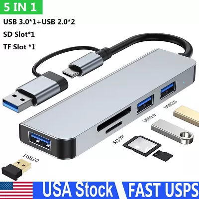 5 In 1 USB 3.0 Hub C Docking Adapter W/ SD/TF Card Reader For PC Laptop Macbook • $12.33