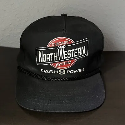 $25 • Buy 90s Vintage Chicago & Northwestern Train / Railroad Snapback Trucker Hat (Black)