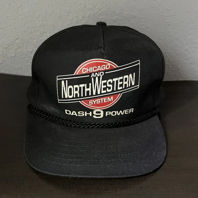 $25 • Buy 90s Vintage Chicago & Northwestern Train / Railroad Snapback Trucker Hat (Black)
