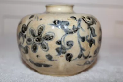 Antique Ming Dynasty Chinese China Jug Vase Blue And White Floral Scrolls • $165