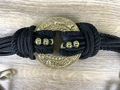 Vintage Belt Womens Gold Medallion Black Corded Macrame Braided Simply Stunning • $4.95