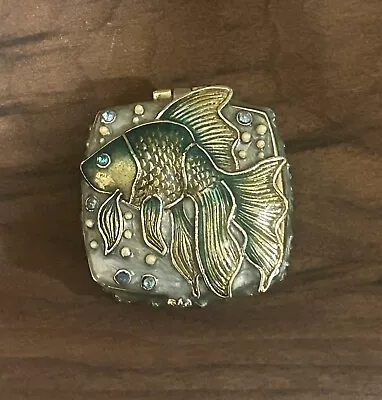 Monet Box Trinket Jewelry Goldfish Koi Enamel Crystal Vintage Rare Collectible • $50