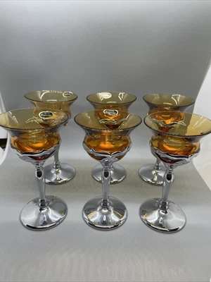 $52.99 • Buy Set Of 6 Farber Bros Cambridge Glass Cocktail Wine Glasses With Chrome Base