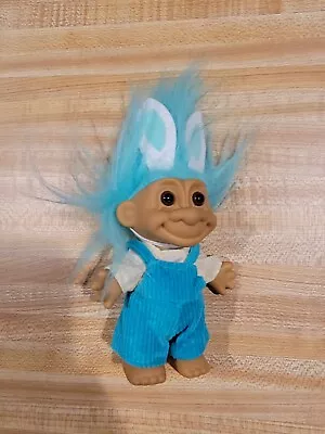 Pre Owned Russ Troll Corduroy Overalls W/bunny Ears W/blue Hair Doll • $12.99