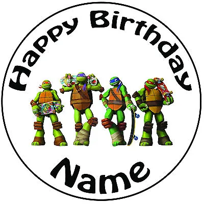 £5.99 • Buy Personalised Birthday TMNT Turtles Skate Round 8  Easy Precut Icing Cake Topper
