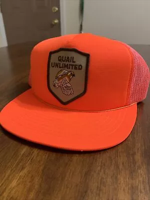 Vintage Quail Unlimited Hunting Hat Cap Snap Back Blaze Orange Trucker Youngan • $29.99