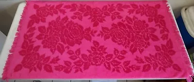 Vintage St Mary's Pink Floral Sculptured Bath Towel With Finge MCM 42  X 24  USA • $7.99