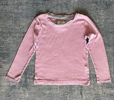 Mini Boden Girls Light Pink Pointelle Lace Trim Long Sleeve Shirt 5-6Y • $5