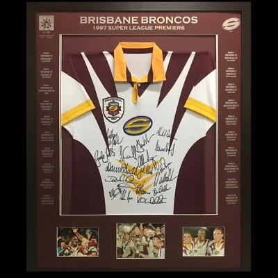$595 • Buy Blazed In Glory - Brisbane Broncos 1997 Super League Premiers Signed Nrl Jersey