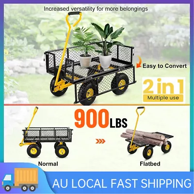 900lbs Mesh Garden Cart Steel Yard Removable Sides Trolley Wagon ATV Trailer AU • $129.98