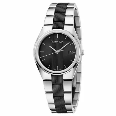 Calvin Klein K9E231B1 Ladies Silver Black Contrast Swiss Made Watch BNWT RRP£249 • £74.95