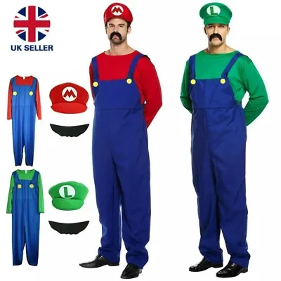 Mens Adult Super Mario And Luigi Fancy Dress Plumber Bros Halloween Costume UK • £10.69
