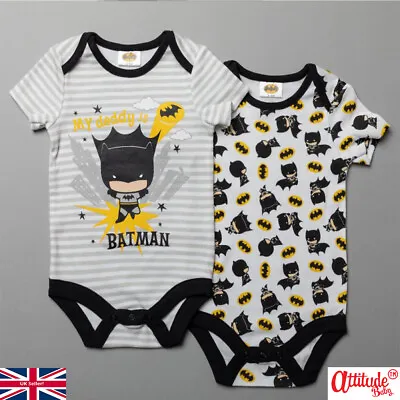 £8.99 • Buy Baby Batman 2 Pack Baby Grows-Official Baby Batman Baby Grows-2 Batman Bodysuits