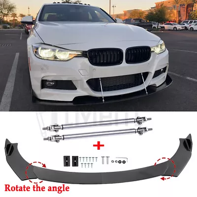 For F10 F30 F32 F36 F80 M3 M4 Carbon Fiber Front Bumper Lip Splitter+Strut Rods • $113.99