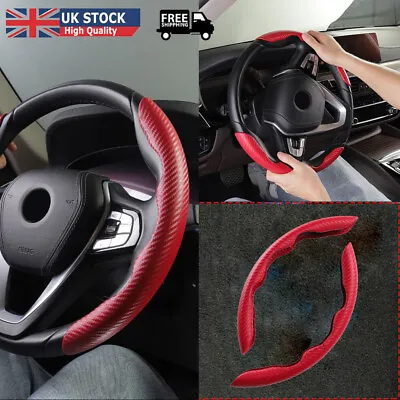 2x Red Car Carbon Fiber Style Steering Wheel Booster Non-Slip Cover Accessories • £11.99