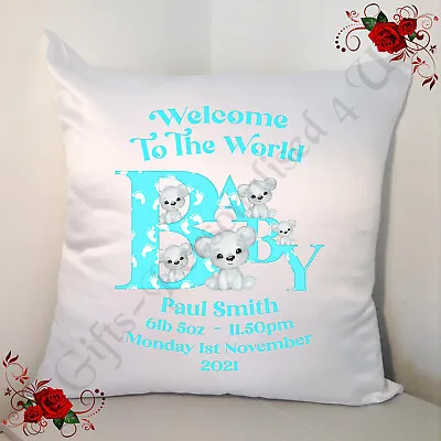Personalised 18  Cushion - New Born Baby Gift - Baby Bears - Design 6 • £15.99