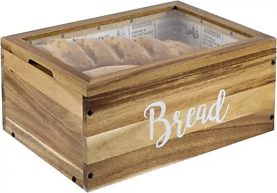 Wood Bread Box For Kitchen Countertop Bread Storage Container W/ Clear Top Lid • $49.99