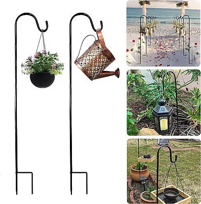 2x Garden Shepherds Crook Hooks For Garden Lights Adjustable Metal Stake Hangers • £5.69
