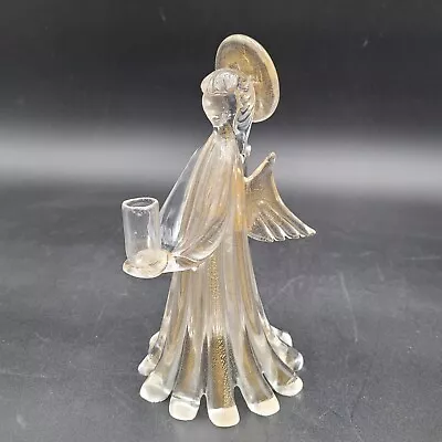 Vintage Murano Cenedese Christmas Angel Candleholder Gold Dust Glass Figurine • $89.99