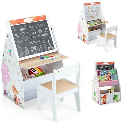 Double-Sided Kids Art Easel & Play Station Toddler Activity Table And Chair Set • £59.95