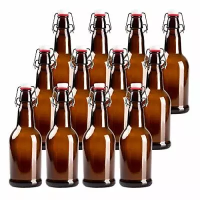 16oz Amber Glass Beer Bottles For Home Brewing - 12 Pack With Flip Caps • $36.99